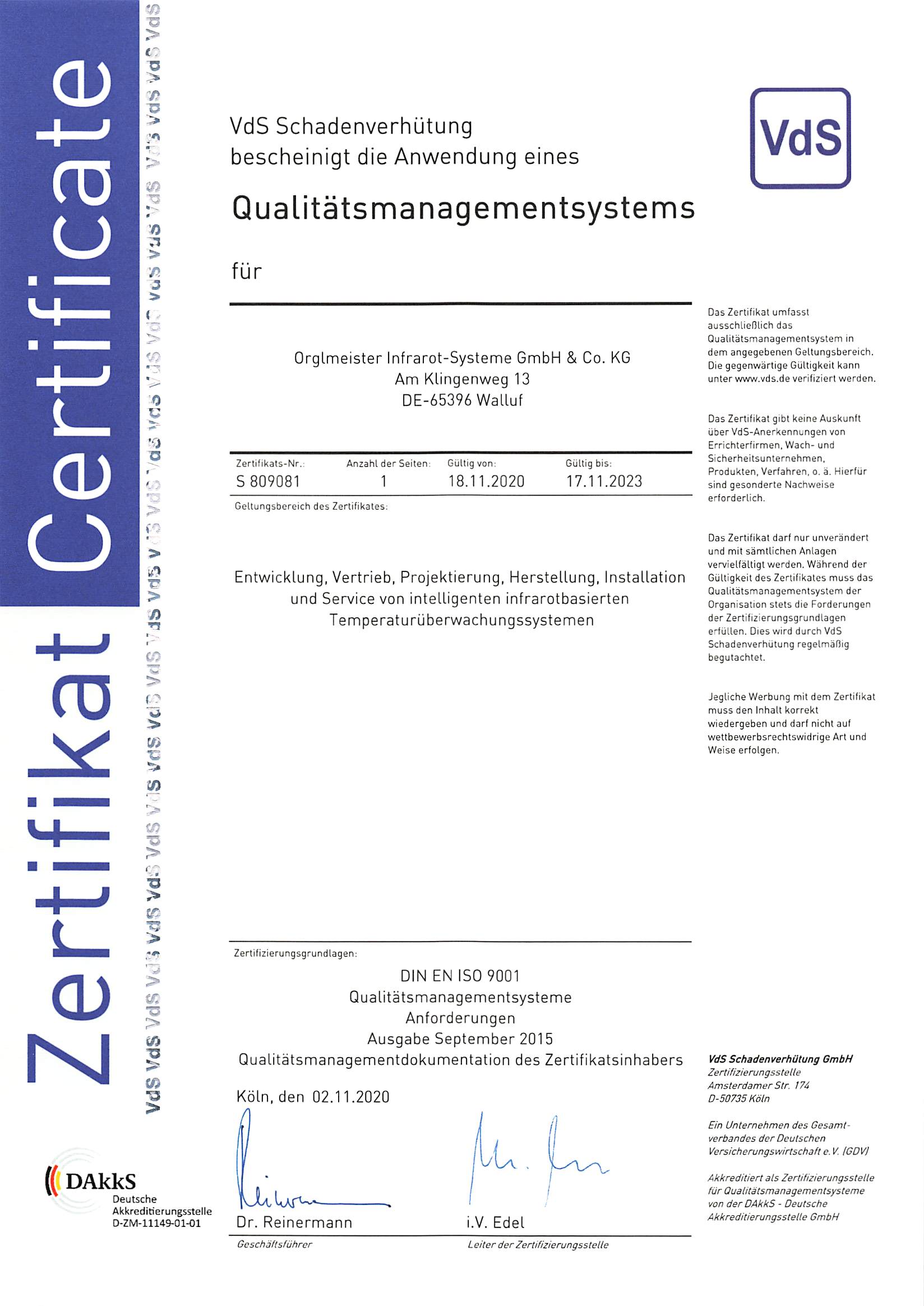 Certification selon la DIN EN ISO 9001:2015