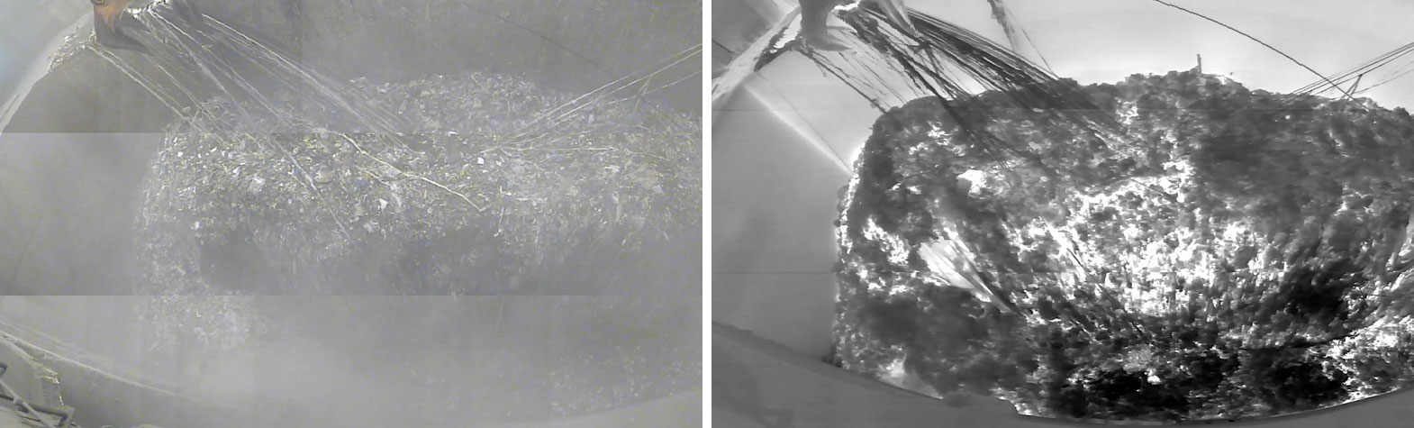 Waste bunker monitoring using video cameras and infrared cameras (thermal imaging cameras).