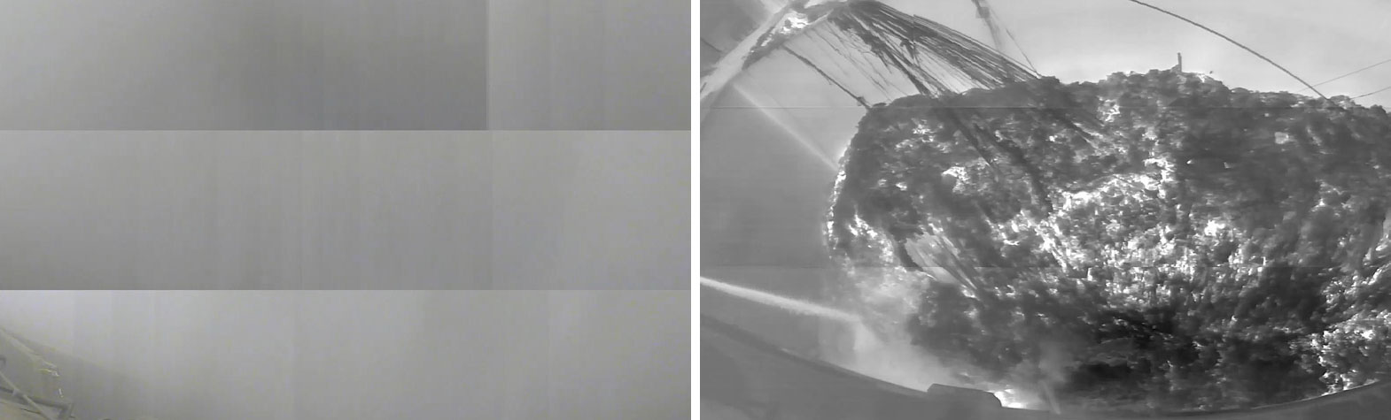 The thermal image clearly shows the monitoring area even through smoke and steam.